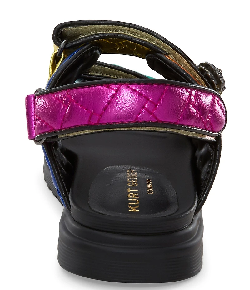 Kurt Geiger London Girls' Orson Quilted Metallic Leather Logo Ornament Slingback Sandals (Youth)