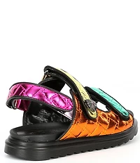 Kurt Geiger London Girls' Orson Quilted Metallic Leather Logo Ornament Slingback Sandals (Youth)