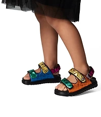 Kurt Geiger London Girls' Orson Quilted Metallic Leather Logo Ornament Slingback Sandals (Youth)