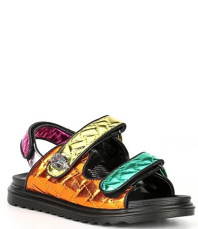 Kurt Geiger London Girls' Orson Quilted Metallic Leather Logo Ornament Family Matching Slingback Sandals (Youth)