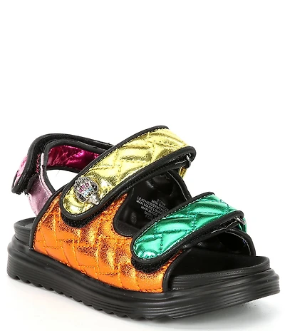 Kurt Geiger London Girls' Orson Quilted Metallic Leather Logo Ornament Family Matching Slingback Sandals (Infant)
