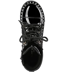 Kurt Geiger London Girls' Studded Patent and Sequin Embellished Tweed Chain Hardware Combat Boots (Toddler)