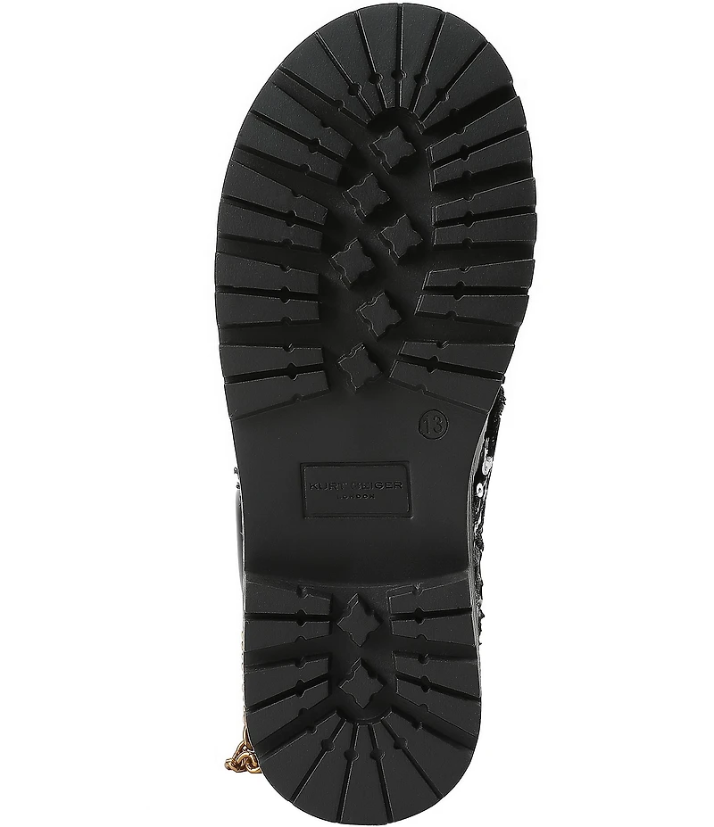 Kurt Geiger London Girls' Studded Patent and Sequin Embellished Tweed Chain Hardware Combat Boots (Toddler)