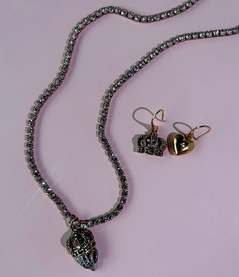 Kurt Geiger London Heart Crown Charm Mismatched Drop Earrings