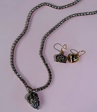 Kurt Geiger London Heart Crown Charm Mismatched Drop Earrings