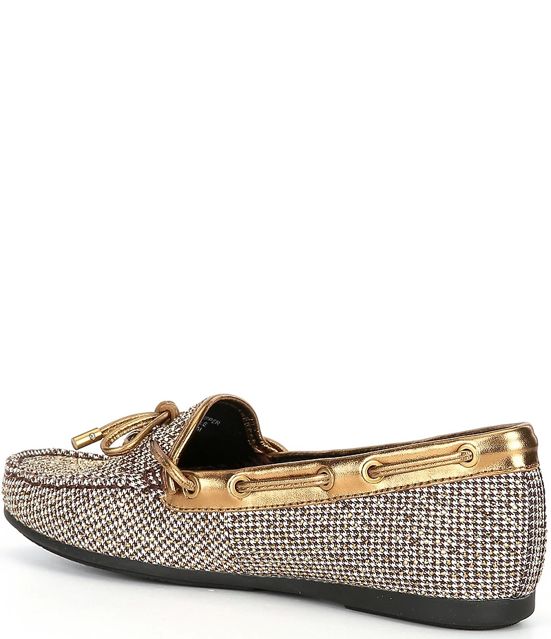 Kurt Geiger London Crystal Embellished Houndstooth Logo Ornament Bow Detail Moccasin Loafers