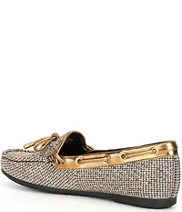 Kurt Geiger London Crystal Embellished Houndstooth Logo Ornament Bow Detail Moccasin Loafers