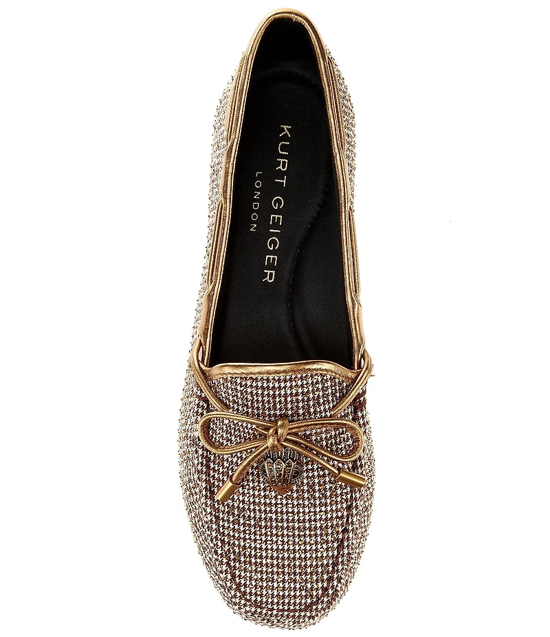 Kurt Geiger London Crystal Embellished Houndstooth Logo Ornament Bow Detail Moccasin Loafers