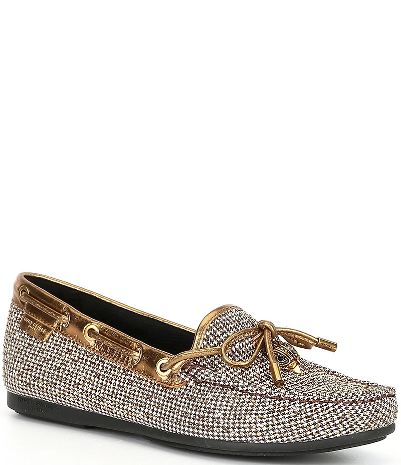 Kurt Geiger London Crystal Embellished Houndstooth Logo Ornament Bow Detail Moccasin Loafers