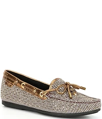 Kurt Geiger London Crystal Embellished Houndstooth Logo Ornament Bow Detail Moccasin Loafers
