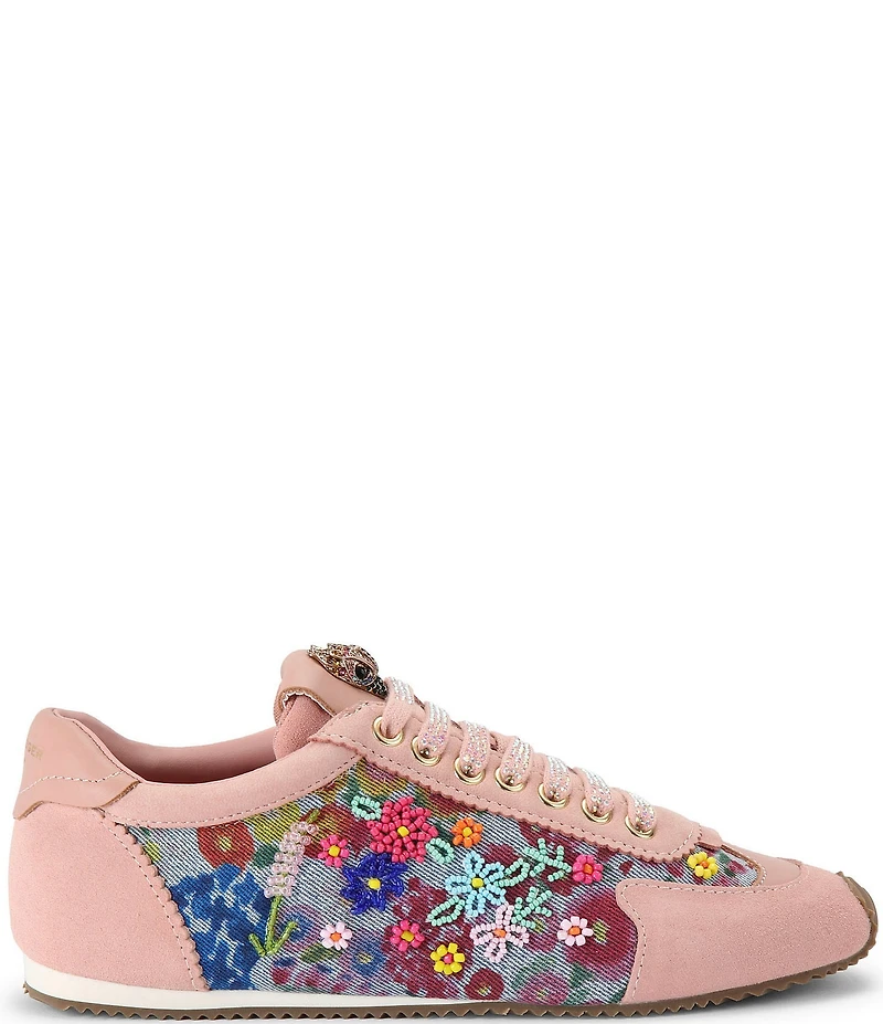 Kurt Geiger London Islington Floral Embroidered Denim Suede Sneakers