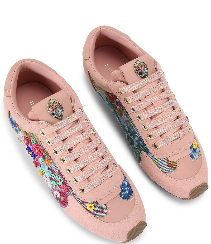 Kurt Geiger London Islington Floral Embroidered Denim Suede Sneakers