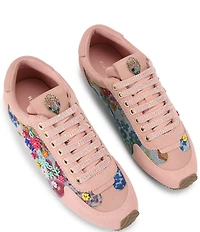 Kurt Geiger London Islington Floral Embroidered Denim Suede Sneakers