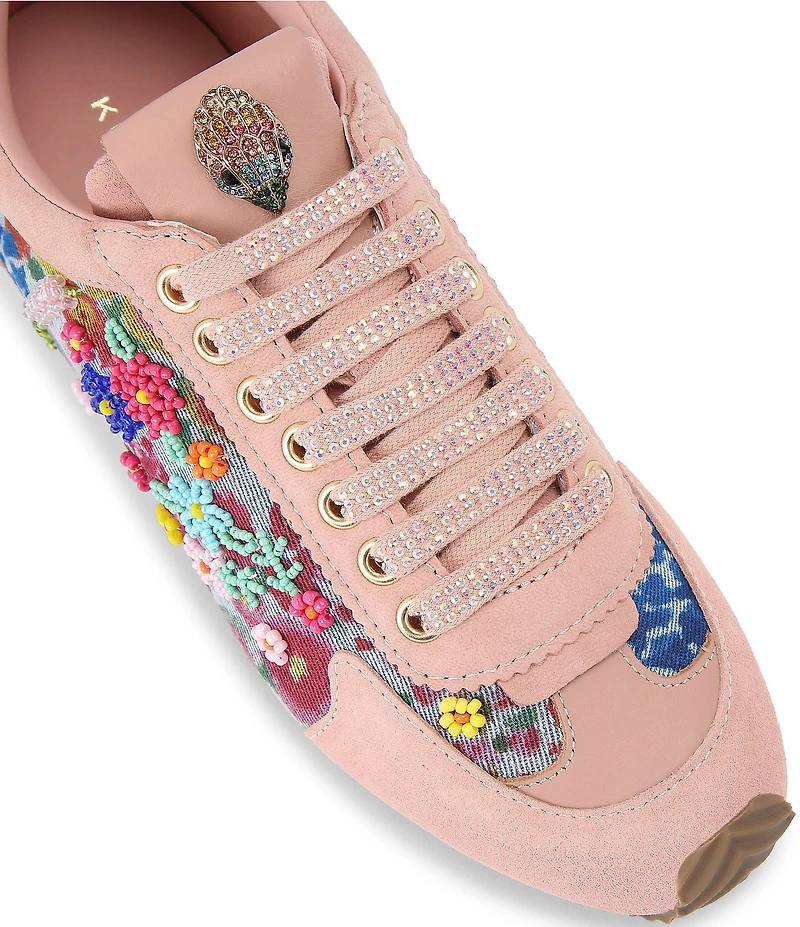 Kurt Geiger London Islington Floral Embroidered Denim Suede Sneakers