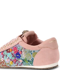 Kurt Geiger London Islington Floral Embroidered Denim Suede Sneakers