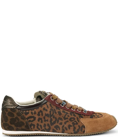 Kurt Geiger London Islington Leopard Print Suede Crystal Embellished Lace Logo Ornament Sneakers