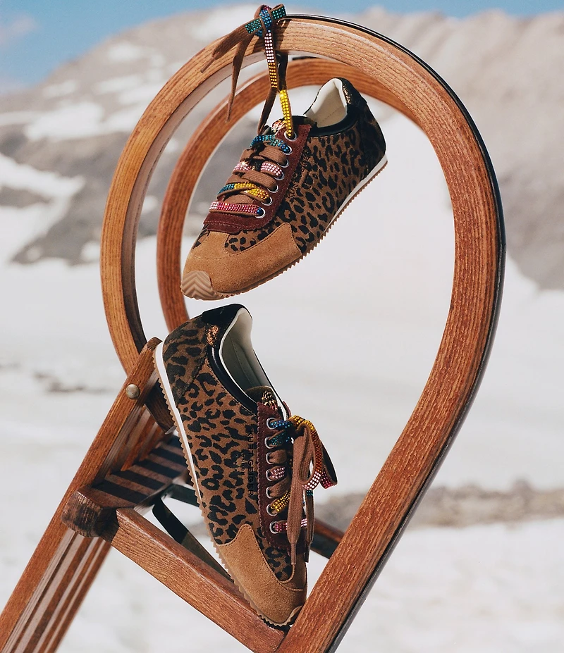 Kurt Geiger London Islington Leopard Print Suede Crystal Embellished Lace Logo Ornament Sneakers