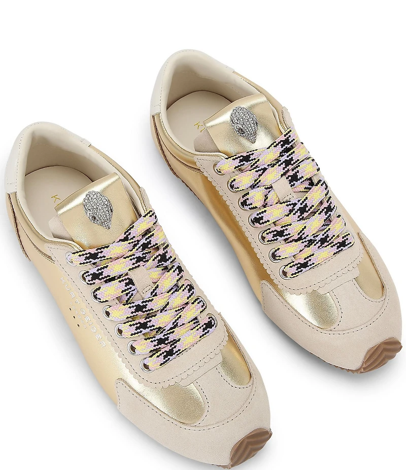 Kurt Geiger London Islington Metallic Leather Logo Ornament Lace Up Sneakers