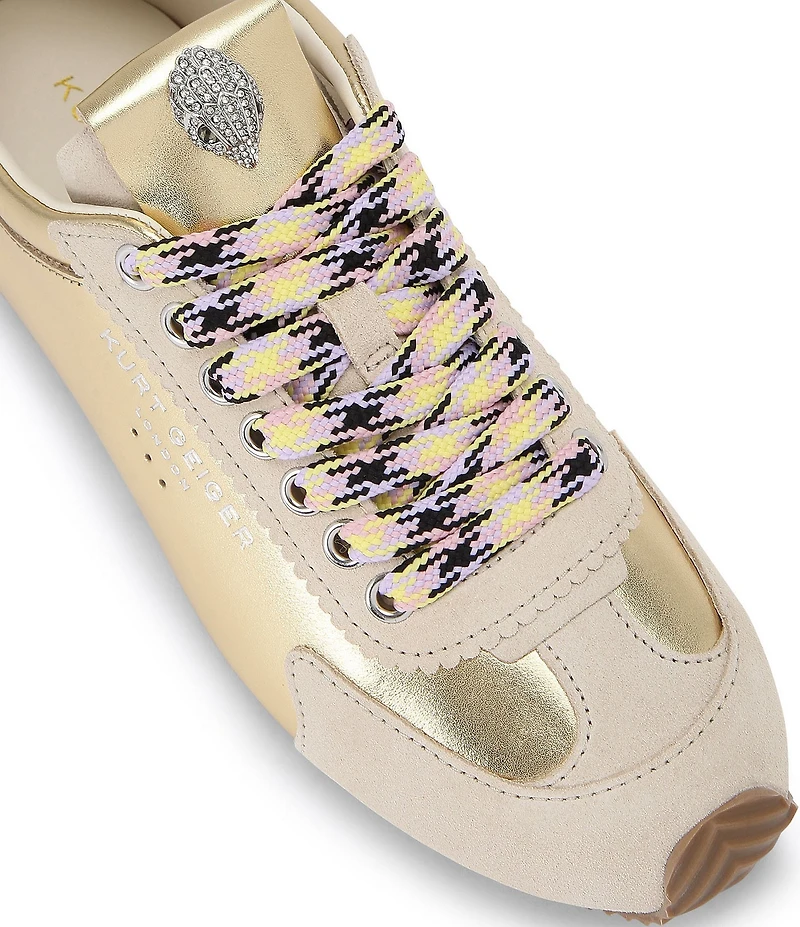 Kurt Geiger London Islington Metallic Leather Logo Ornament Lace Up Sneakers