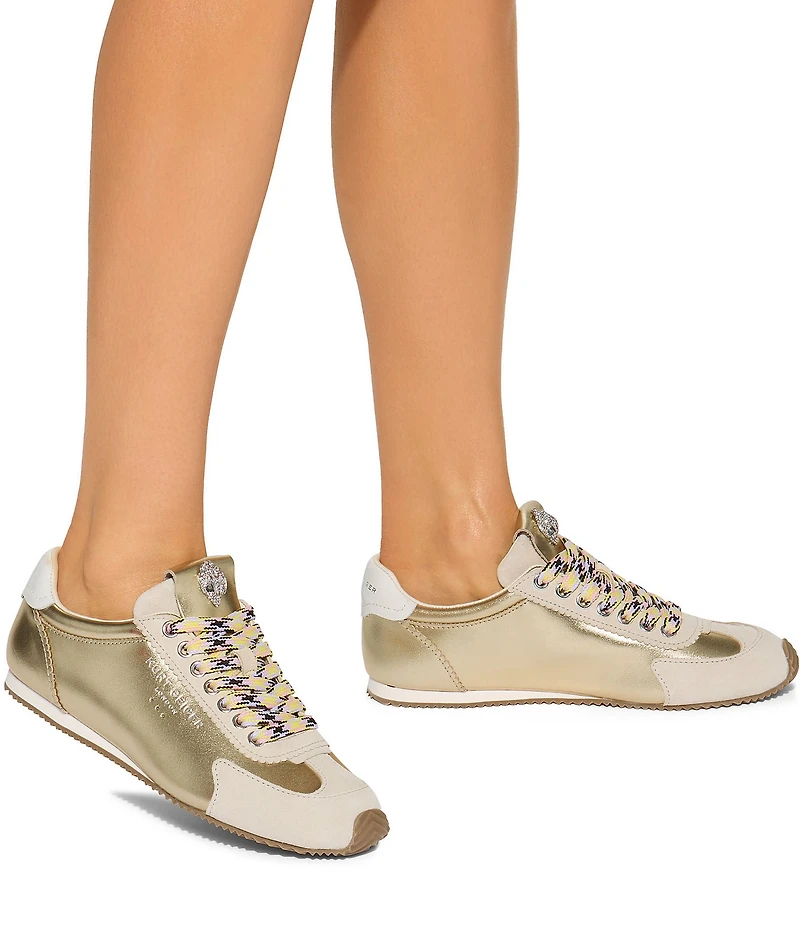 Kurt Geiger London Islington Metallic Leather Logo Ornament Lace Up Sneakers