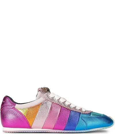 Kurt Geiger London Islington Metallic Rainbow Striped Leather Lace Up Sneakers