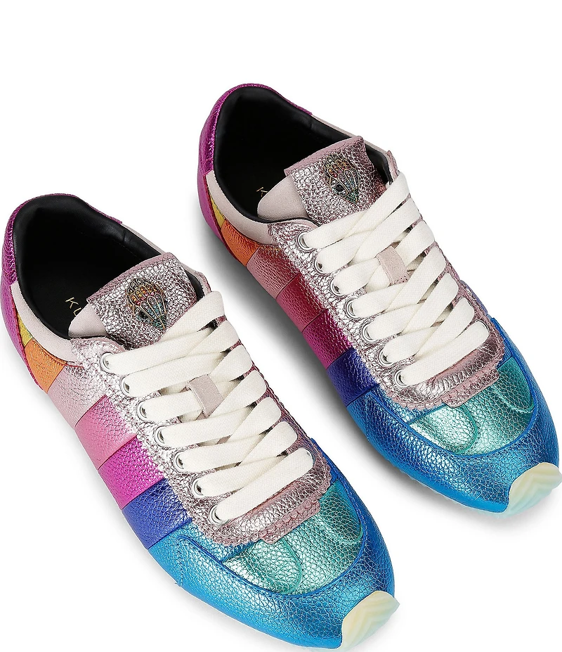 Kurt Geiger London Islington Metallic Rainbow Striped Leather Lace Up Sneakers
