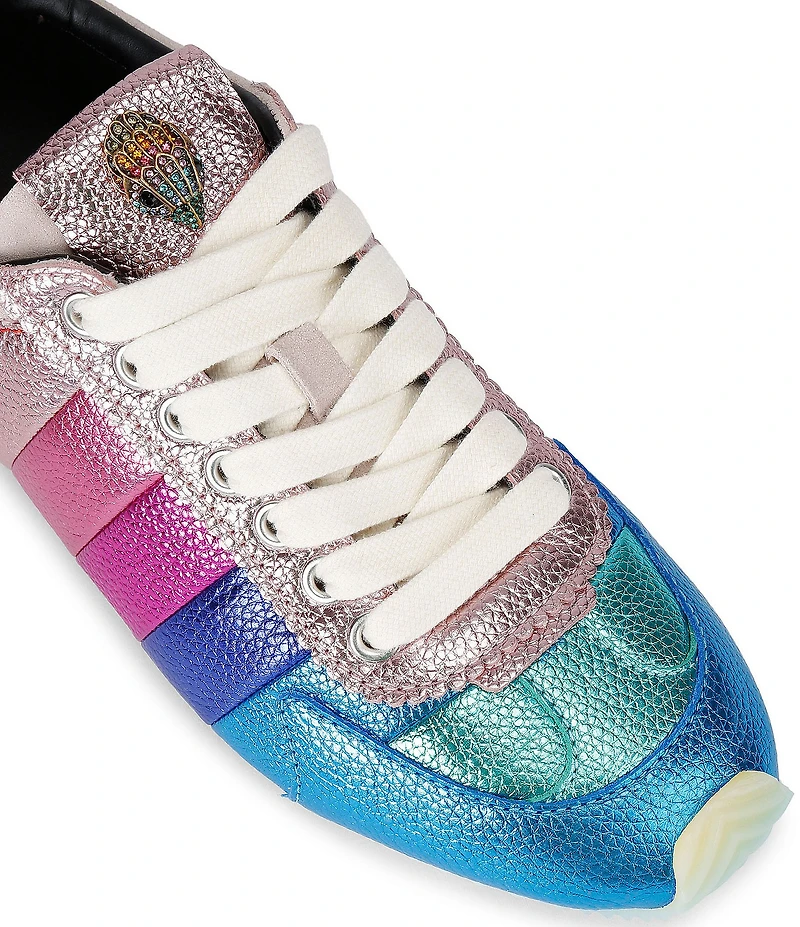 Kurt Geiger London Islington Metallic Rainbow Striped Leather Lace Up Sneakers