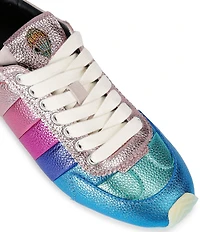 Kurt Geiger London Islington Metallic Rainbow Striped Leather Lace Up Sneakers