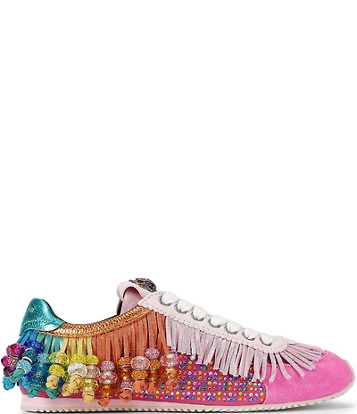 Kurt Geiger London Islington Suede Rainbow Beaded Tassel Fringe Sneakers