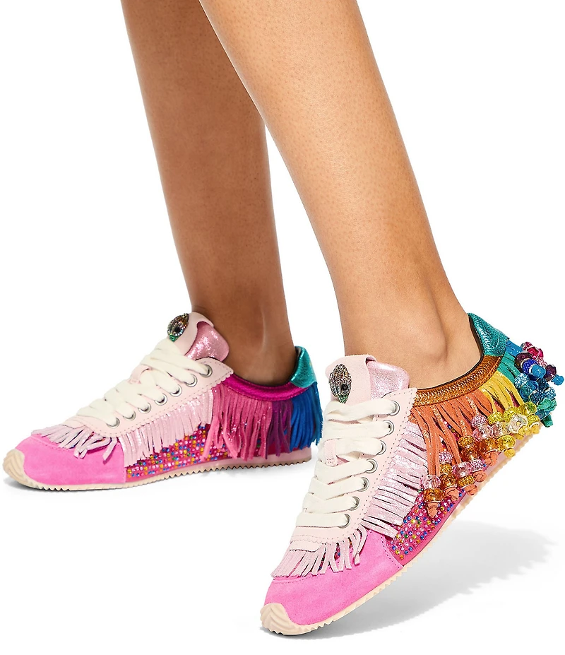 Kurt Geiger London Islington Suede Rainbow Beaded Tassel Fringe Sneakers