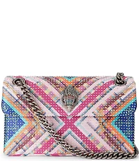 Kurt Geiger London Kensington 17 Pink Tartan Fabric Embellished Crossbody Bag