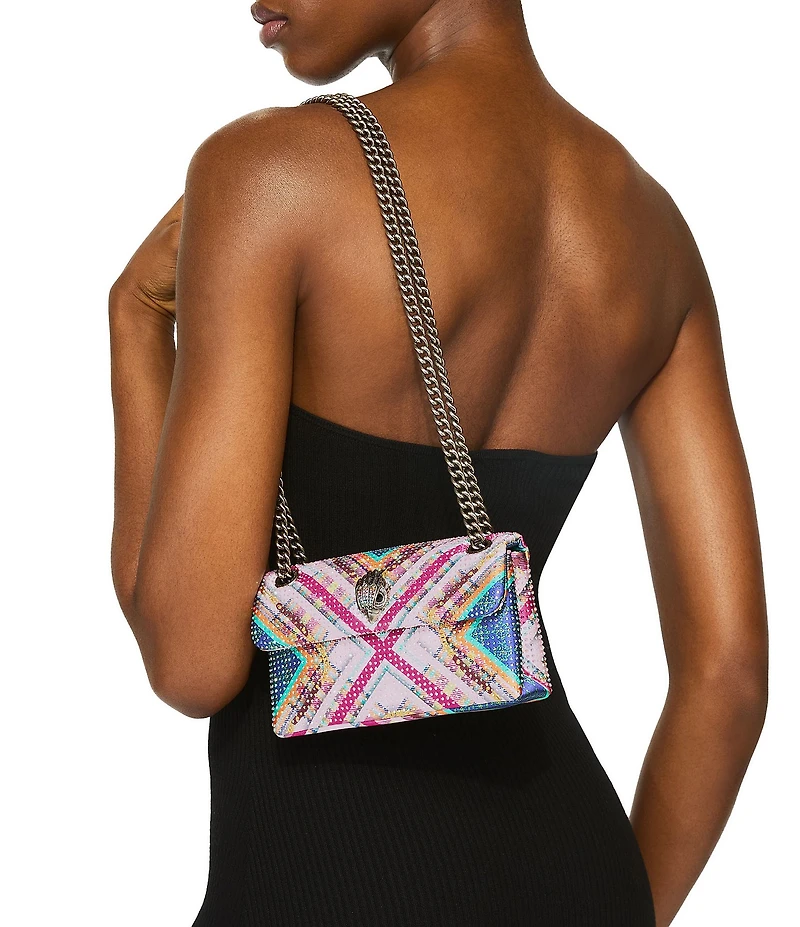 Kurt Geiger London Kensington 17 Pink Tartan Fabric Embellished Crossbody Bag