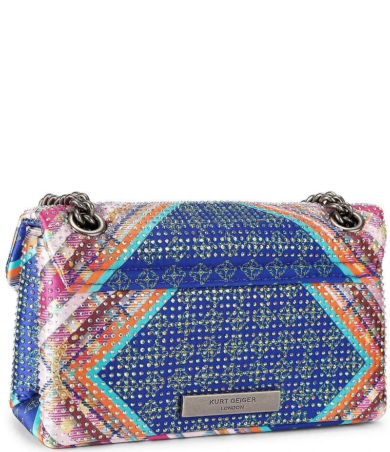 Kurt Geiger London Kensington 17 Pink Tartan Fabric Embellished Crossbody Bag