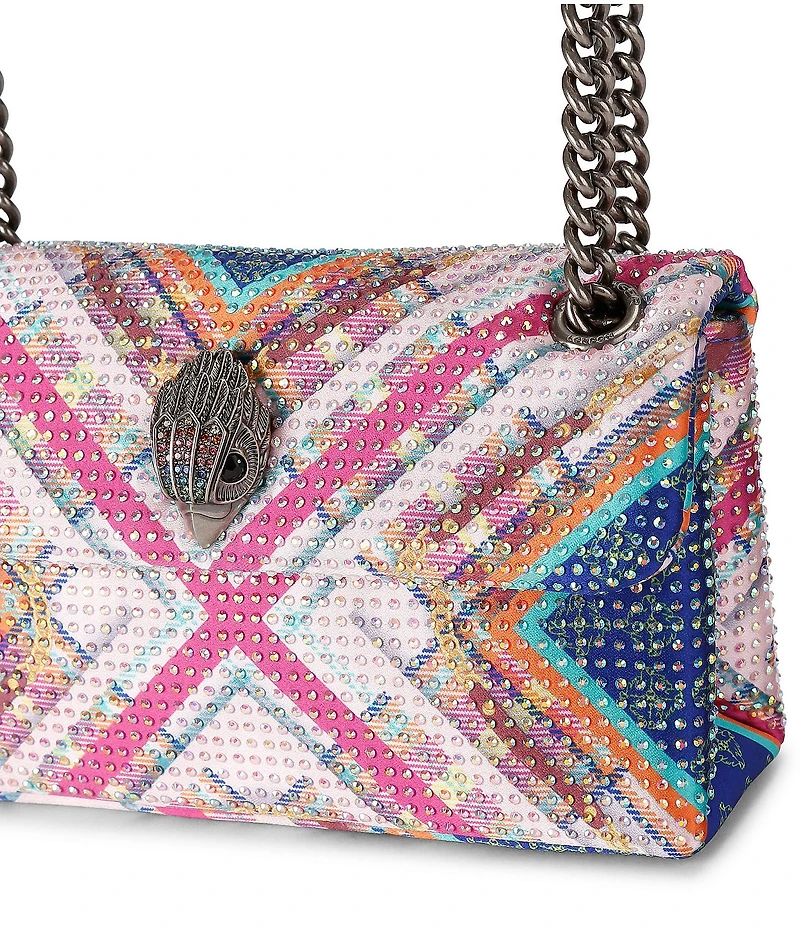Kurt Geiger London Kensington 17 Pink Tartan Fabric Embellished Crossbody Bag