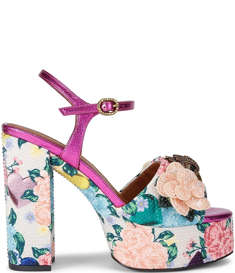Kurt Geiger London Kensington Beaded Embellished Flower Platform Dress Sandals