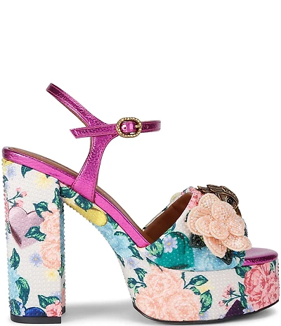 Kurt Geiger London Kensington Beaded Embellished Flower Platform Dress Sandals