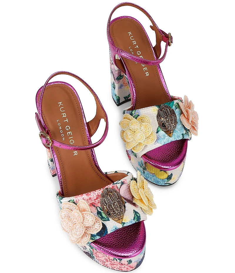 Kurt Geiger London Kensington Beaded Embellished Flower Platform Dress Sandals