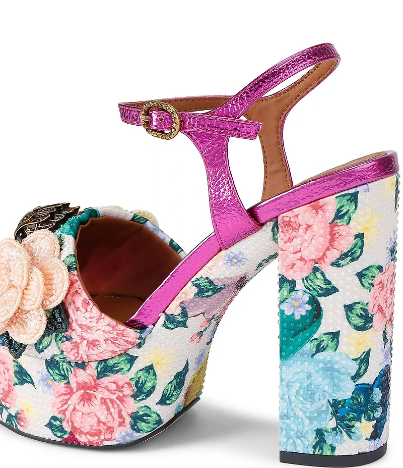 Kurt Geiger London Kensington Beaded Embellished Flower Platform Dress Sandals