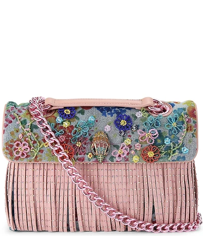 Kurt Geiger London Kensington Beaded Floral Denim Fringe Shoulder Bag