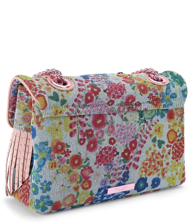 Kurt Geiger London Kensington Beaded Floral Denim Fringe Shoulder Bag