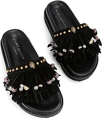 Kurt Geiger London Kensington Studded Suede Beaded Fringe Slide Sandals