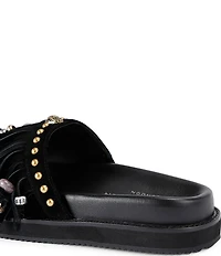 Kurt Geiger London Kensington Studded Suede Beaded Fringe Slide Sandals