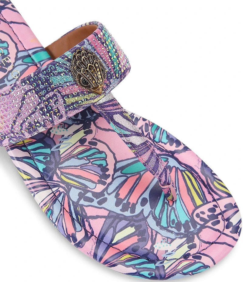 Kurt Geiger London Kensington Butterfly Crystal Embellished Logo T-Bar Sandals