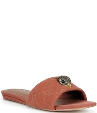 Kurt Geiger London Kensington Canvas Quilted Logo Ornament Slide Sandals