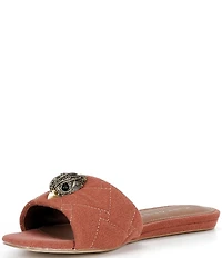 Kurt Geiger London Kensington Canvas Quilted Logo Ornament Slide Sandals