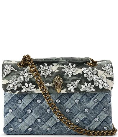 Kurt Geiger London Kensington Crystals Denim Camo Shoulder Bag