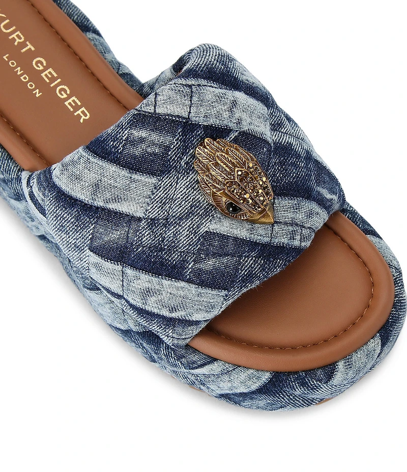 Kurt Geiger London Kensington Quilted Denim Patchwork Logo Ornament Platform Slide Sandals