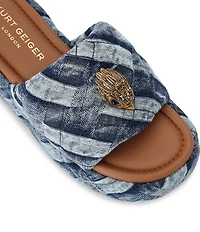 Kurt Geiger London Kensington Quilted Denim Patchwork Logo Ornament Platform Slide Sandals