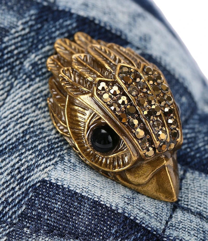 Kurt Geiger London Kensington Quilted Denim Patchwork Logo Ornament Platform Slide Sandals