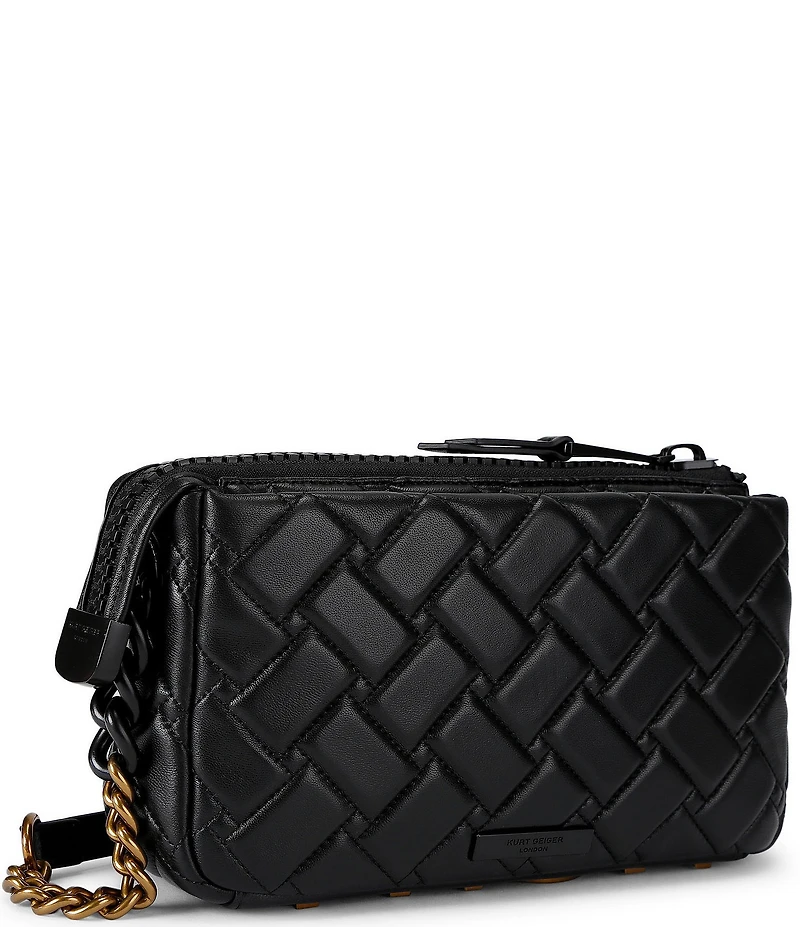 Kurt Geiger London Kensington Drench Black Quilted Leather Crossbody Bag